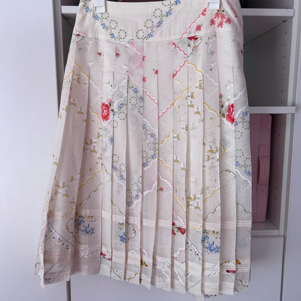 Tory Burch Cream Floral Pleated Midi Skirt